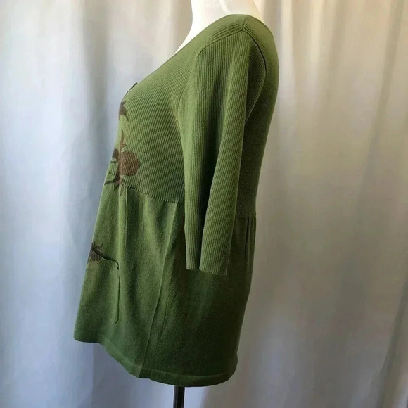 One World Green 3/4 Sleeves Scoop Neck Sweater Lg - Picture 4 of 8